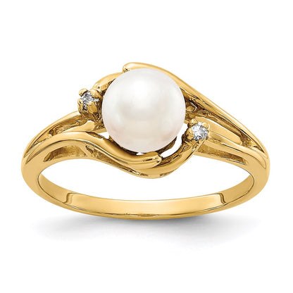 14K Yellow Gold 6mm FW Cultured Pearl A Real Diamond ring