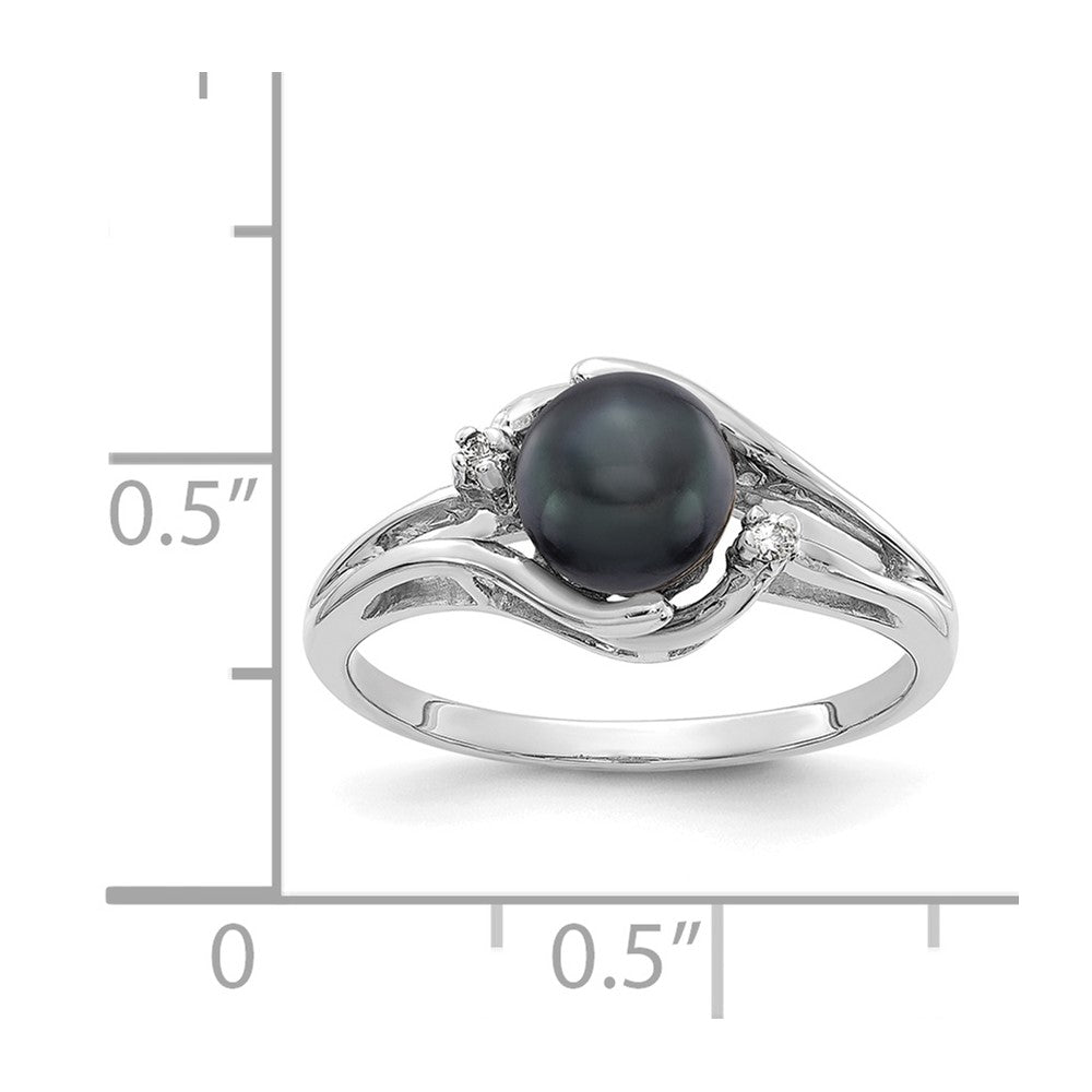 14k White Gold 6mm Black FW Cultured Pearl A Real Diamond ring