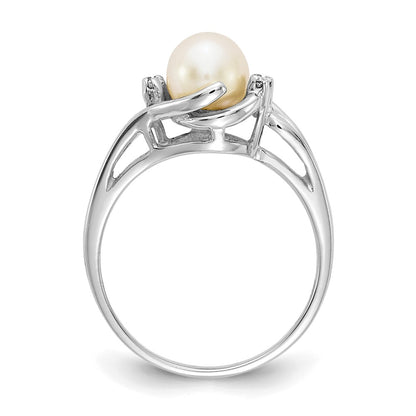 14k White Gold 6mm FW Cultured Pearl A Real Diamond ring