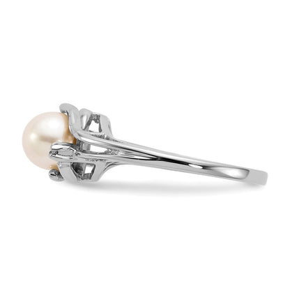 14k White Gold 6mm FW Cultured Pearl A Real Diamond ring