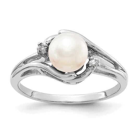 14k White Gold 6mm FW Cultured Pearl A Real Diamond ring