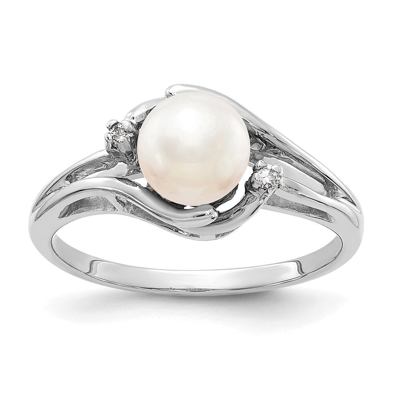14k White Gold 6mm FW Cultured Pearl A Real Diamond ring