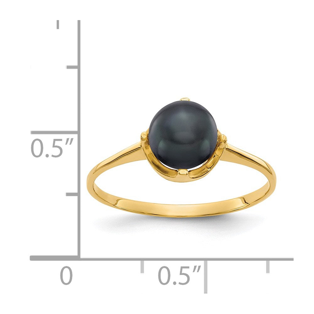 14K Yellow Gold 6.5mm Black FW Cultured Pearl ring