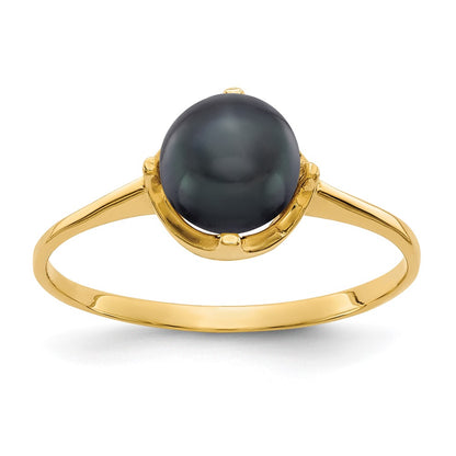14K Yellow Gold 6.5mm Black FW Cultured Pearl ring