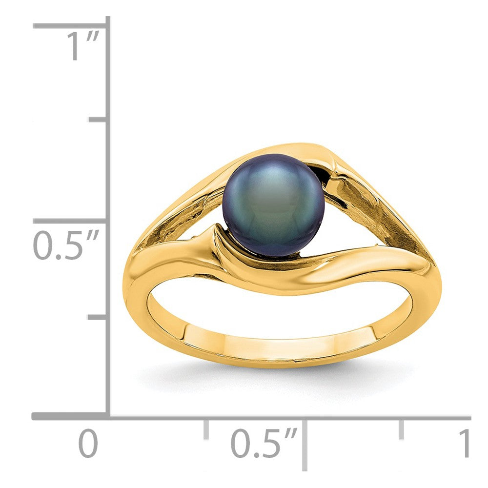 14K Yellow Gold 6mm Black FW Cultured Pearl ring