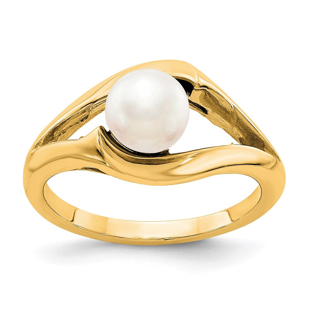 14K Yellow Gold FW Cultured Pearl Real Diamond FW Cultured Pearl ring