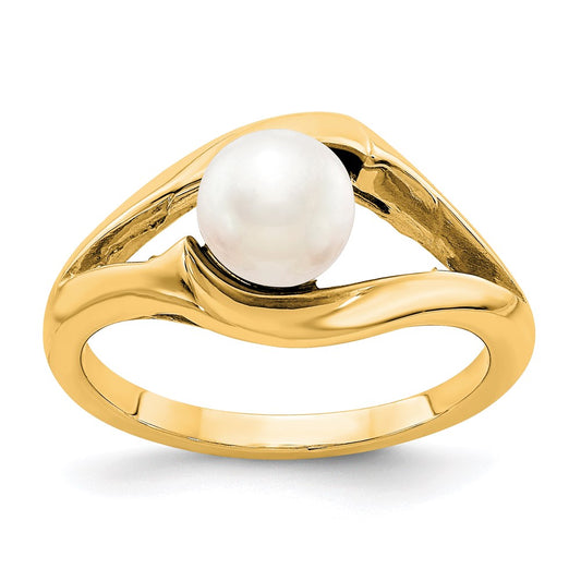 14K Yellow Gold FW Cultured Pearl Real Diamond FW Cultured Pearl ring