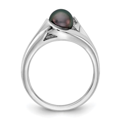 14k White Gold 6mm Black FW Cultured Pearl ring