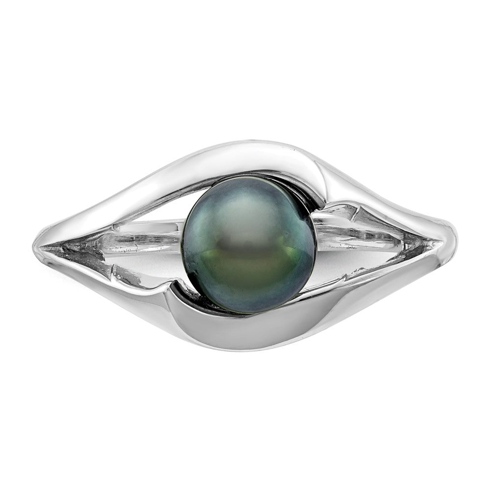 14k White Gold 6mm Black FW Cultured Pearl ring