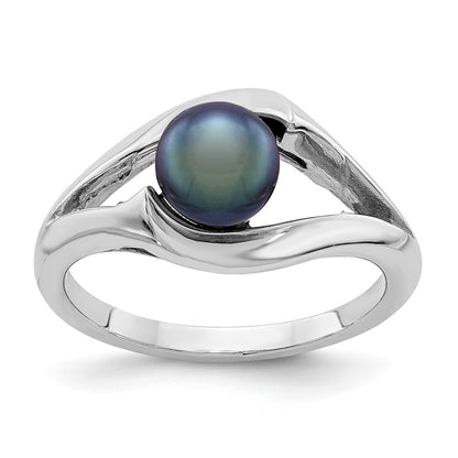 14k White Gold 6mm Black FW Cultured Pearl ring