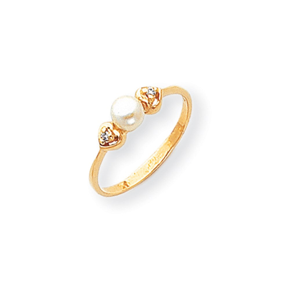 14K Yellow Gold 4.5mm FW Cultured Pearl AAA Real Diamond ring