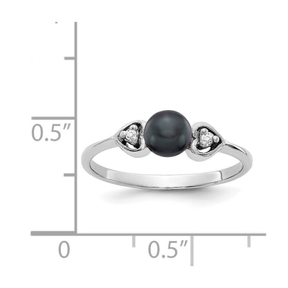 14k White Gold 4.5mm Black FW Cultured Pearl AA Real Diamond ring