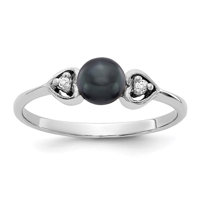 14k White Gold 4.5mm Black FW Cultured Pearl A Real Diamond ring
