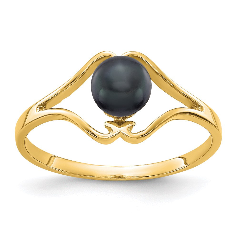 14K Yellow Gold 5mm Black FW Cultured Pearl ring