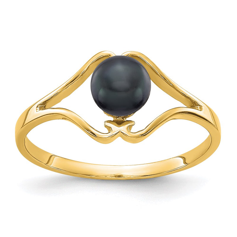 14K Yellow Gold 5mm Black FW Cultured Pearl ring