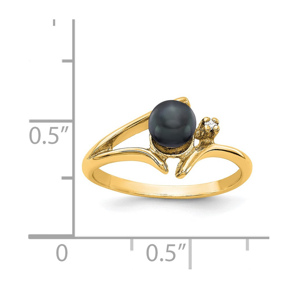 14K Yellow Gold 5mm Black FW Cultured Pearl AA Real Diamond ring