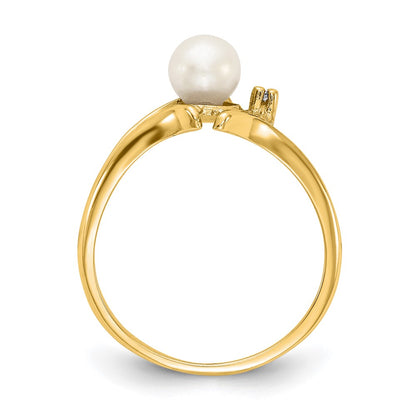 14K Yellow Gold 5mm FW Cultured Pearl A Real Diamond ring