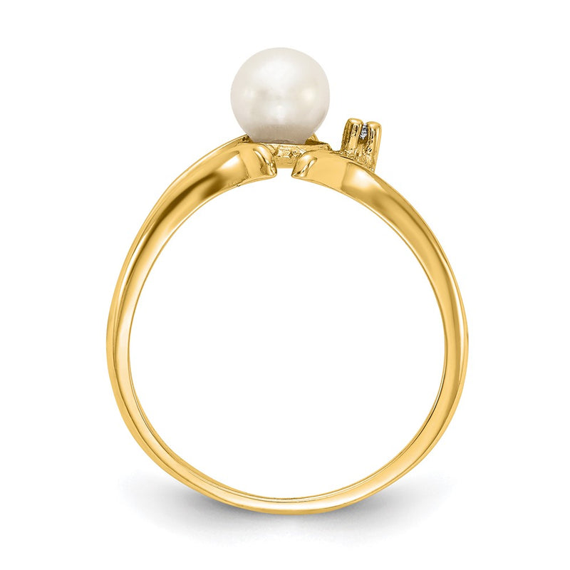 14K Yellow Gold 5mm FW Cultured Pearl AAA Real Diamond ring