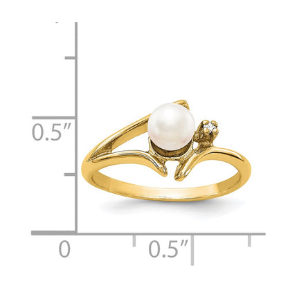 14K Yellow Gold FW Cultured Pearl Real Diamond FW Cultured Pearl ring