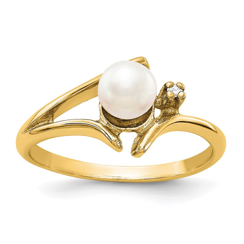 14K Yellow Gold 5mm FW Cultured Pearl AAA Real Diamond ring