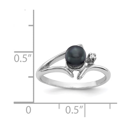 14k White Gold 5mm Black FW Cultured Pearl AA Real Diamond ring