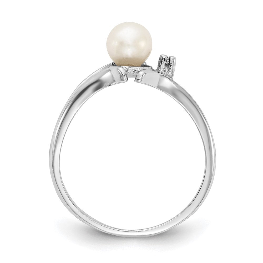 14k White Gold 5mm FW Cultured Pearl AAA Real Diamond ring