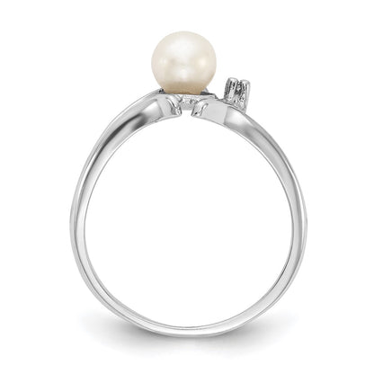14k White Gold 5mm FW Cultured Pearl AAA Real Diamond ring