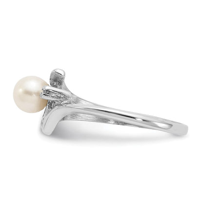 14k White Gold 5mm FW Cultured Pearl AAA Real Diamond ring