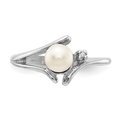 14k White Gold 5mm FW Cultured Pearl AAA Real Diamond ring