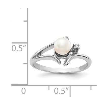 14k White Gold 5mm FW Cultured Pearl AAA Real Diamond ring