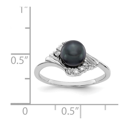 14k White Gold 6mm Black FW Cultured Pearl A Real Diamond ring
