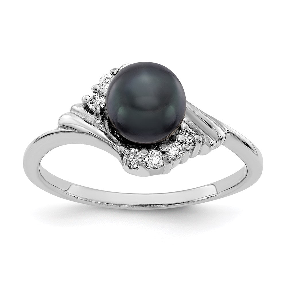 14k White Gold 6mm Black FW Cultured Pearl A Real Diamond ring