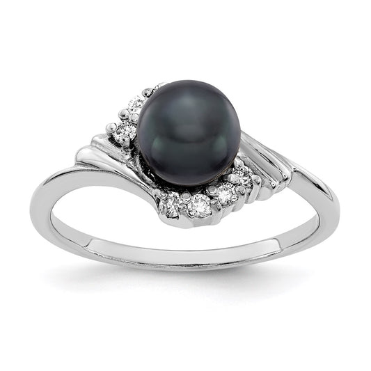 14k White Gold 6mm Black FW Cultured Pearl A Real Diamond ring