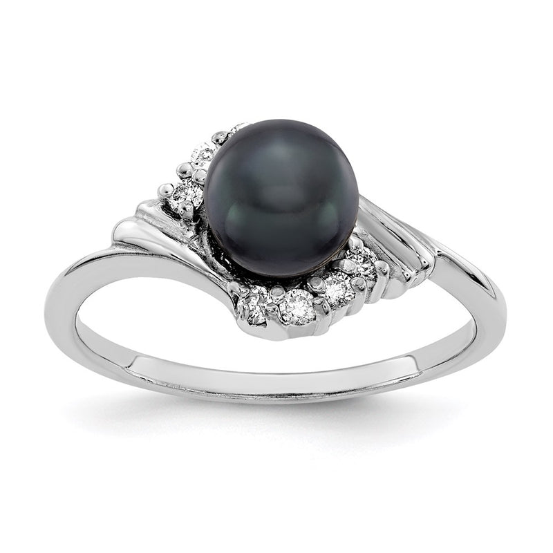 14k White Gold 6mm Black FW Cultured Pearl A Real Diamond ring