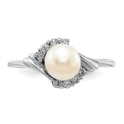 14k White Gold 6mm FW Cultured Pearl A Real Diamond ring