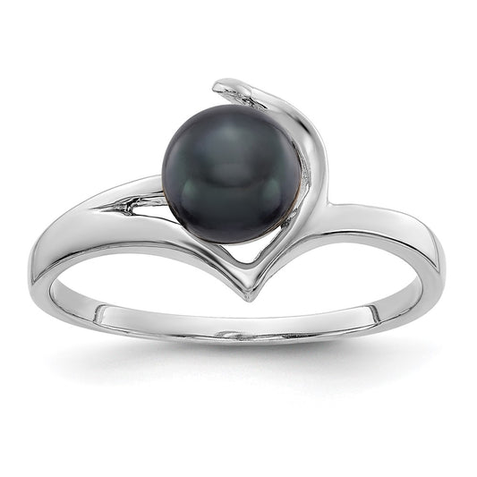 14k White Gold 6mm Black FW Cultured Pearl ring
