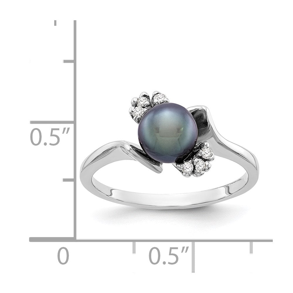 14k White Gold 6mm Black FW Cultured Pearl AAA Real Diamond ring