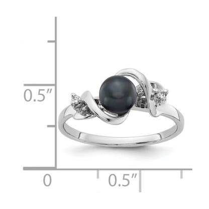 14k White Gold 5.5mm Black FW Cultured Pearl AAA Real Diamond ring