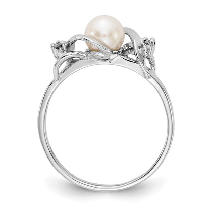 14k White Gold 5.5mm FW Cultured Pearl AAA Real Diamond ring