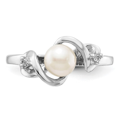14k White Gold 5.5mm FW Cultured Pearl AAA Real Diamond ring