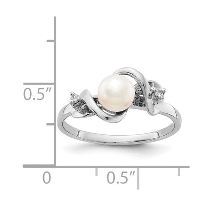 14k White Gold 5.5mm FW Cultured Pearl AAA Real Diamond ring
