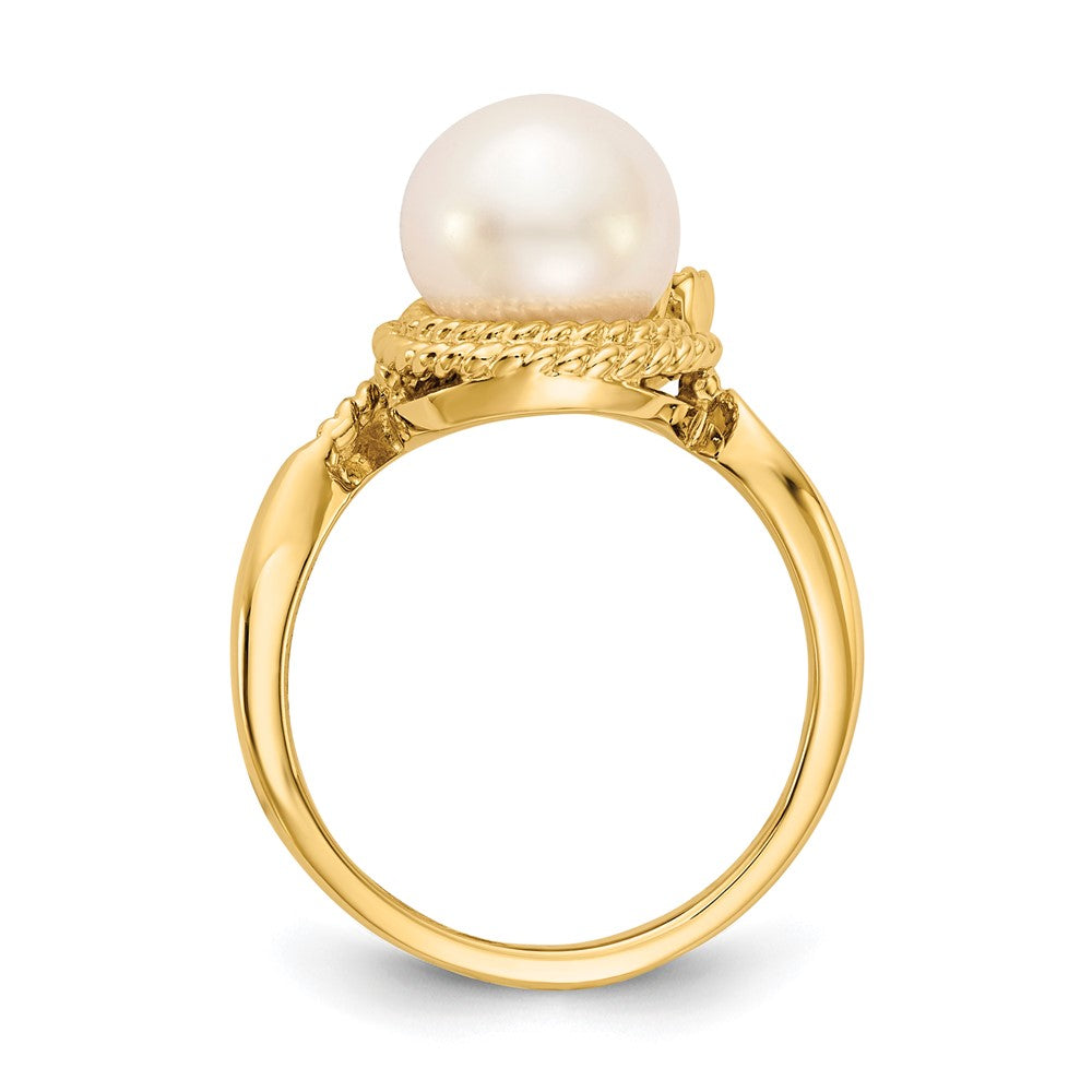 14K Yellow Gold 8.5mm FW Cultured Pearl AAA Real Diamond ring