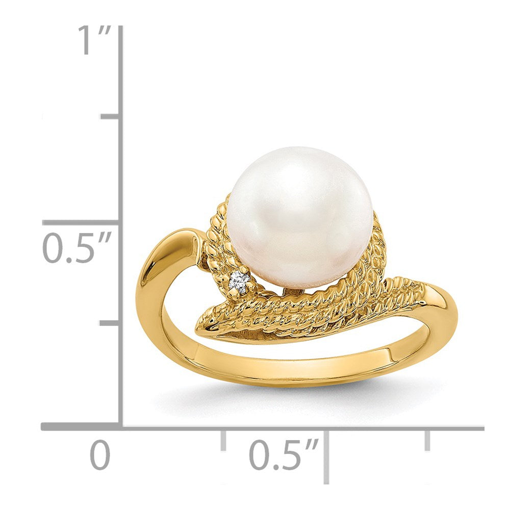 14K Yellow Gold 8.5mm FW Cultured Pearl AAA Real Diamond ring