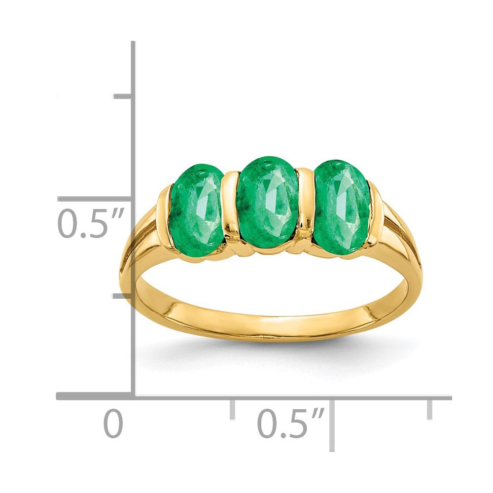 Solid 14k Yellow Gold 6x4mm Oval Simulated Emerald Ring