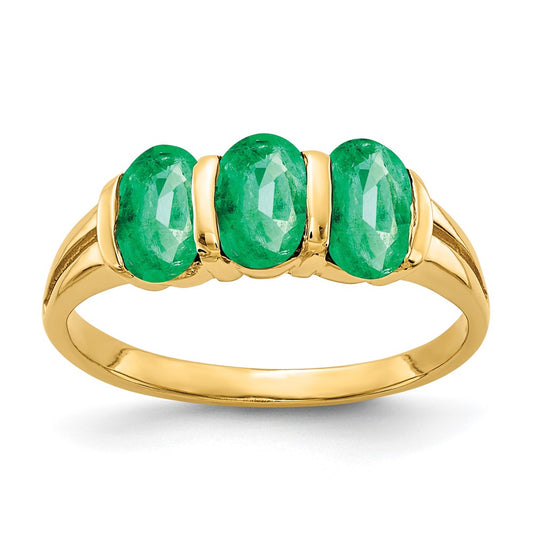 Solid 14k Yellow Gold 6x4mm Oval Simulated Emerald Ring