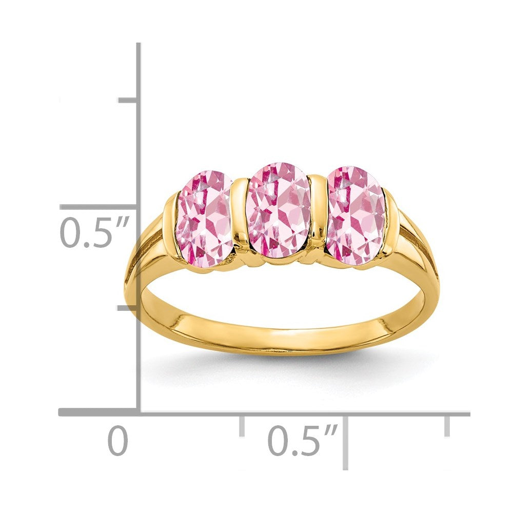 Solid 14k Yellow Gold 6x4mm Oval Simulated Pink Tourmaline Ring