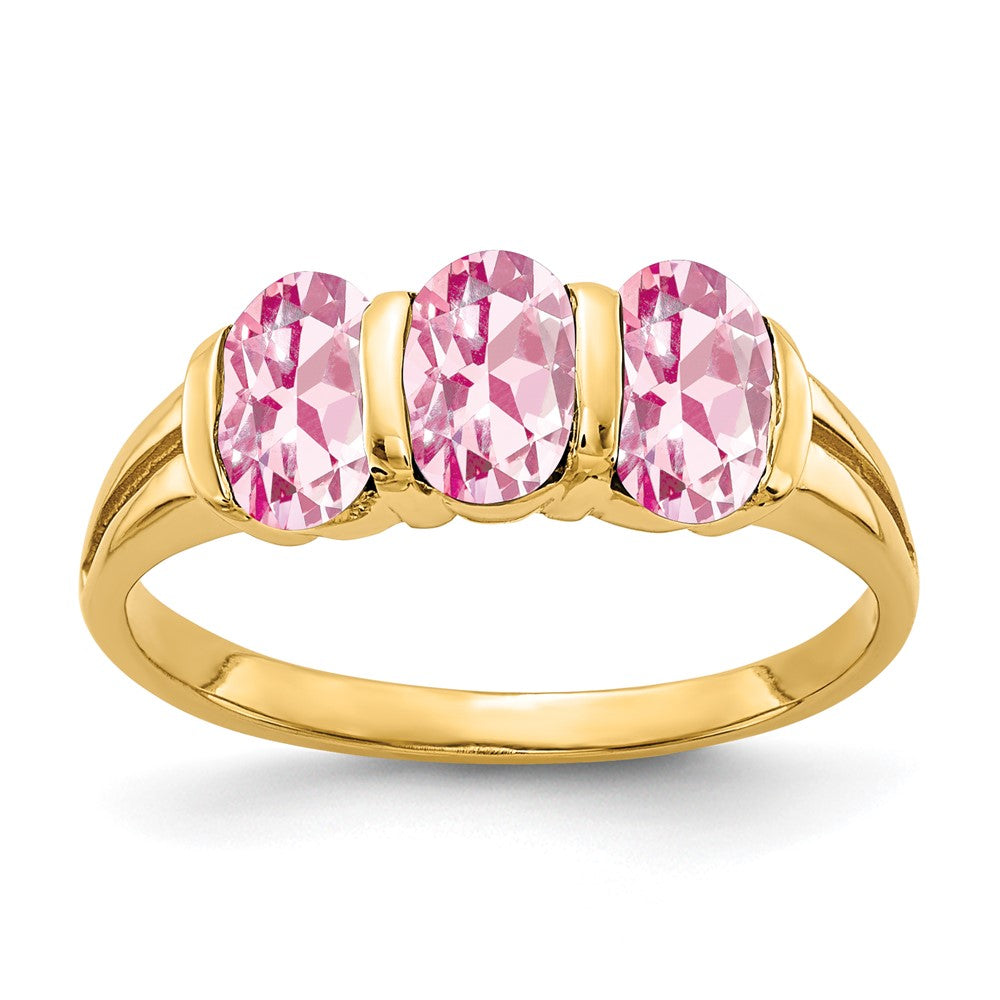 Solid 14k Yellow Gold 6x4mm Oval Simulated Pink Tourmaline Ring