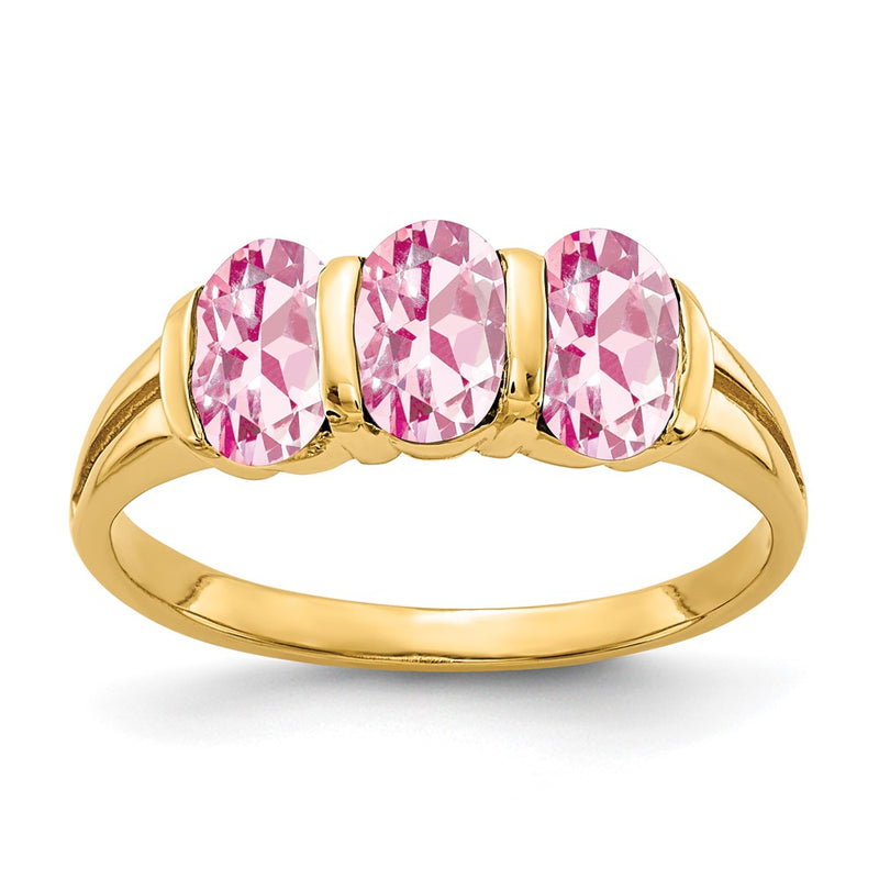 Solid 14k Yellow Gold 6x4mm Oval Simulated Pink Tourmaline Ring