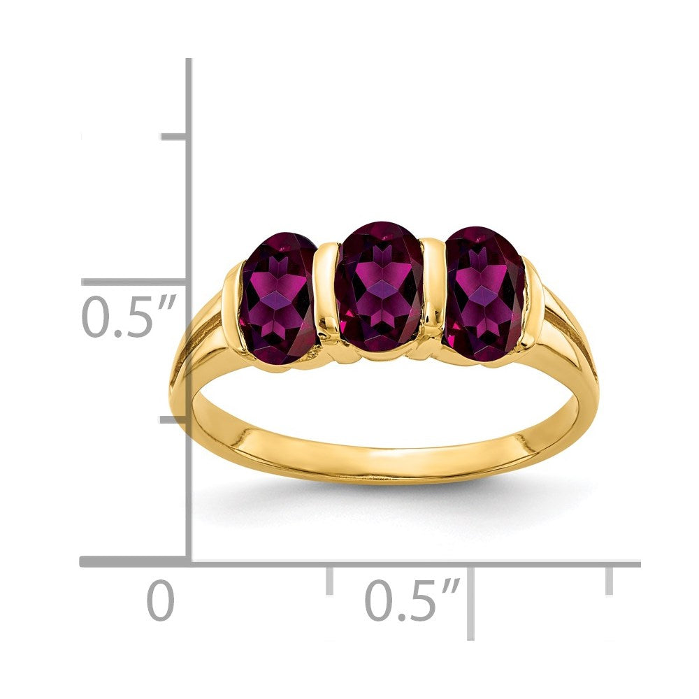 Solid 14k Yellow Gold 6x4mm Oval Rhodolite Simulated Garnet Ring