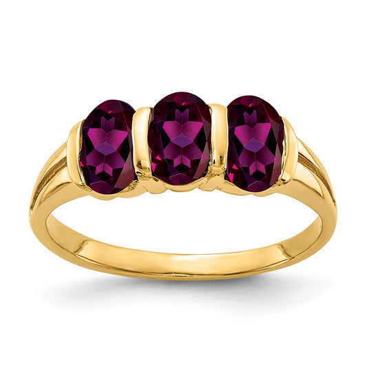 Solid 14k Yellow Gold 6x4mm Oval Rhodolite Simulated Garnet Ring